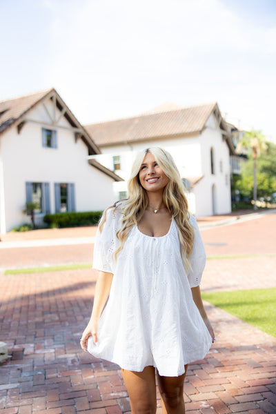 Claire Eyelet Romper - White
