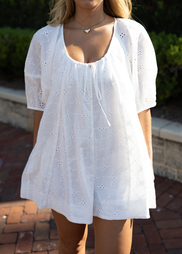 Claire Eyelet Romper - White