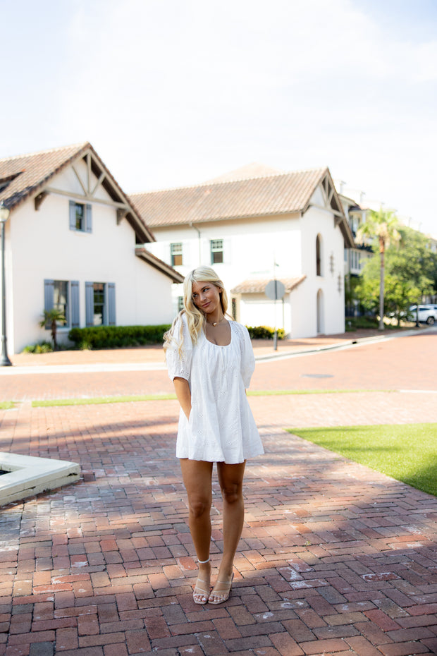 Claire Eyelet Romper - White