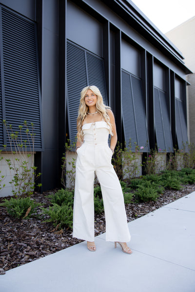 Farrah Denim Jumpsuit - Cream
